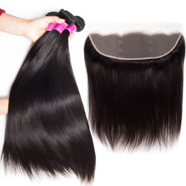 Straight hair bundles with 13×4 transparent lace closure