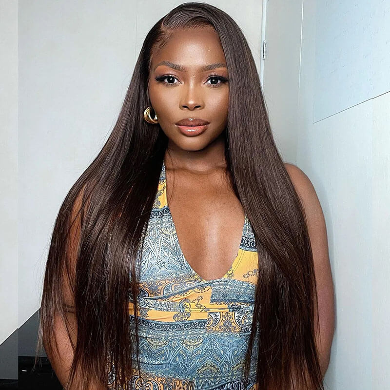 Brown color straight human hair wig