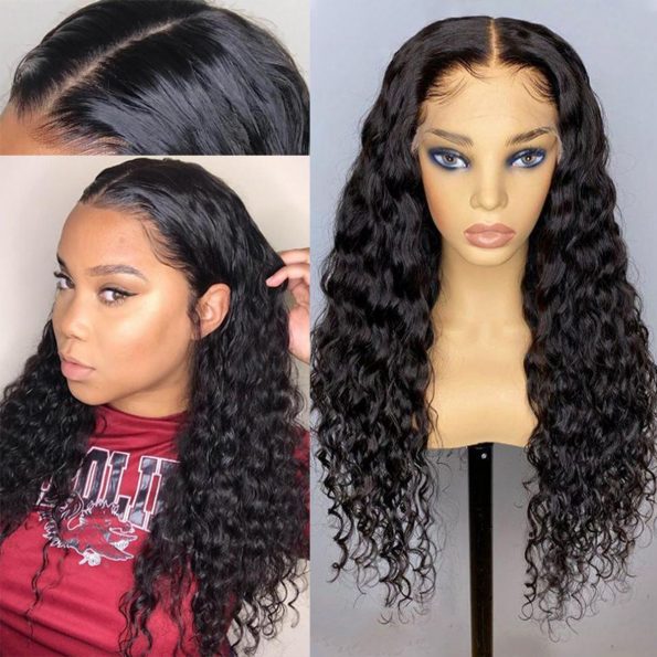 Transparent lace water wave wig 4