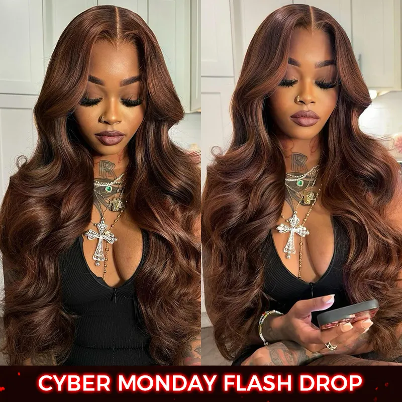 Chocolate Brown 4# Color 13x4 Body Wave HD Lace Frontal Wig Straight Colored Human Hair Wigs