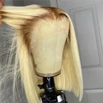 brown roots blonde bob wig ombre color