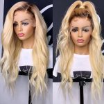 blonde body wig with brown roots ombre color