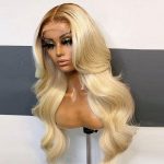 blonde body wig with brown roots ombre color