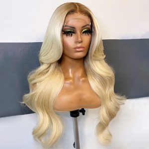 brown roots blonde wig ombre color body wave