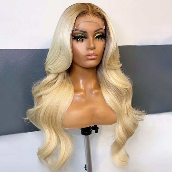 brown roots blonde wig ombre color body wave