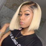 brown roots blonde bob wig ombre color