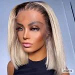 brown roots blonde bob wig ombre color