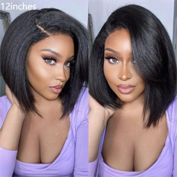 kinky straight human hair bob wig