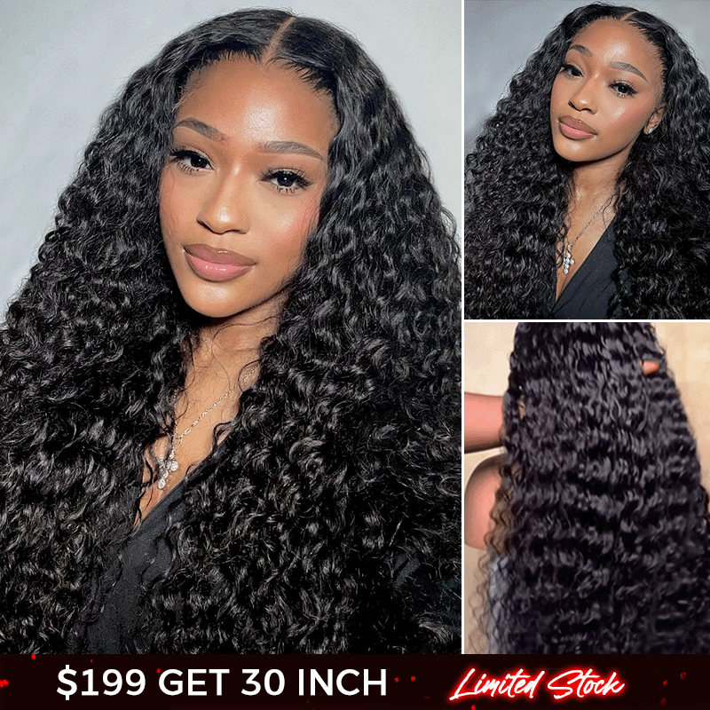 $199 30 Inch Water Wave Human Hair Glueless Wig 6x5 13x6 HD Lace Pre Plucked & Bleached 250% Density