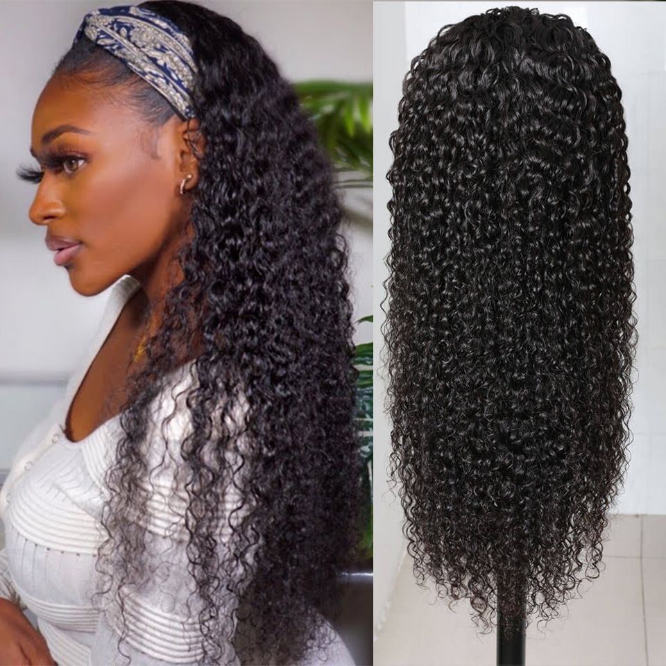 kinky Curly Headband Wig Human Hair Wigs For Black Women Recool Hair