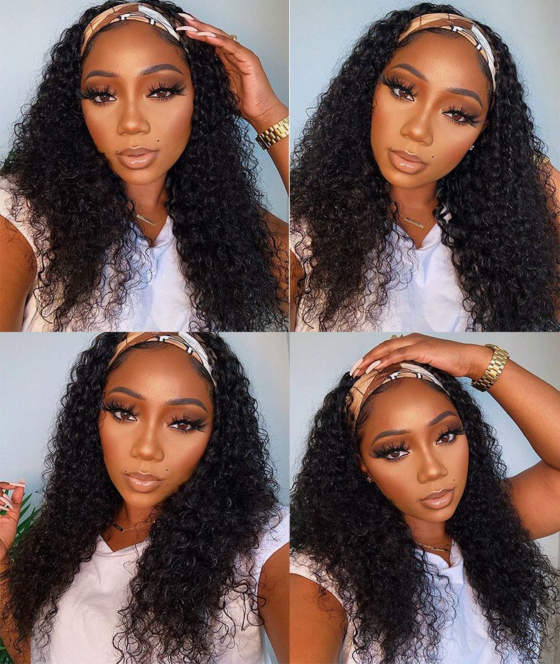 kinky Curly Headband Wig Human Hair Wigs For Black Women Recool Hair
