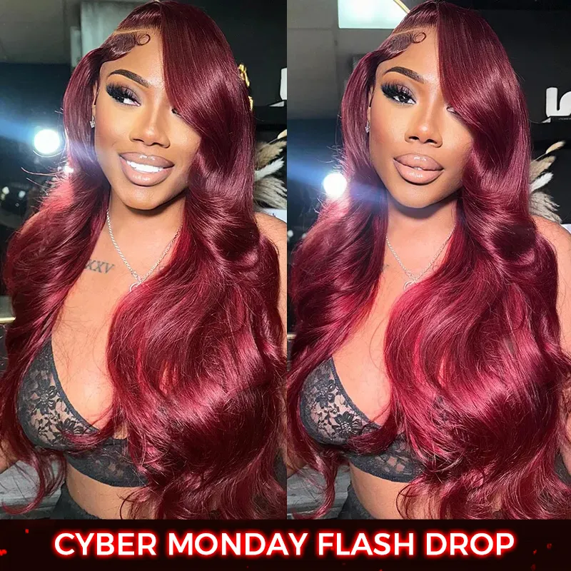 Body Wave 99J 13x4 Lace Front Wig HD Lace Burgundy Colored Straight 6x5 Wear Go Glueless Wig 180% Density