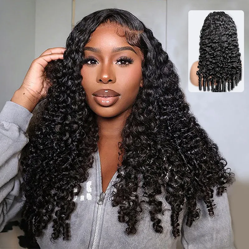 Burmese Curly 6x5 HD Lace Glueless Human Hair Wig Flexi-Fit Drawstring Finger Spiral Curl Ends