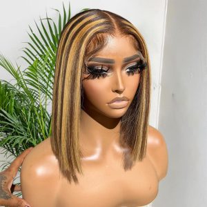 highlight color brown mix blonde bob wig