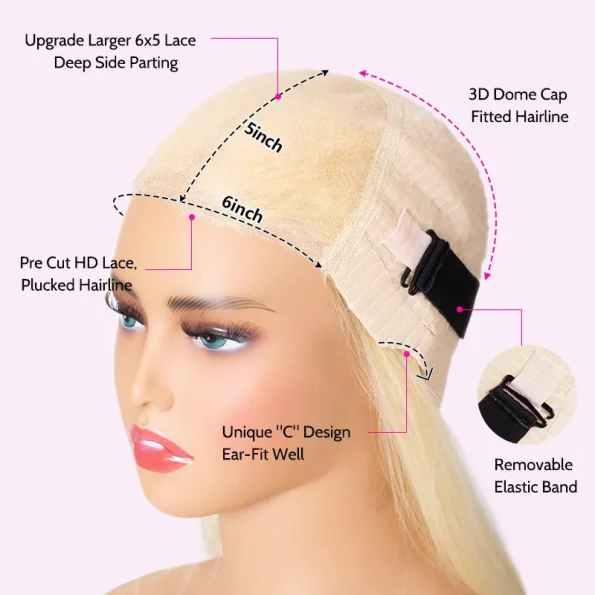 613 blonde wig cap details