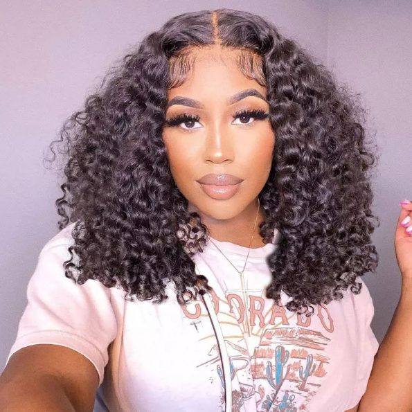 short deep curly glueless wig