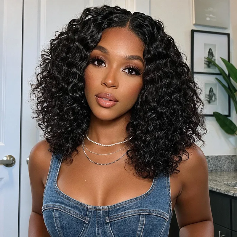 Water Wave Glueless Bob Wig 13x4 Undetectable Lace Front Short Human Hair Wig 180% Density