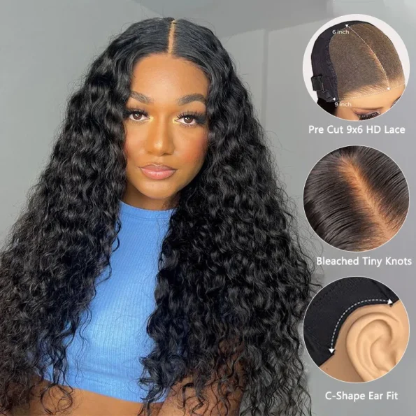 water wave human hair glueless wig