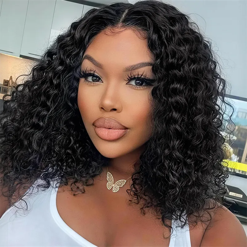Water Wave Glueless Bob Wig 13x4 Undetectable Lace Front Short Human Hair Wig 180% Density