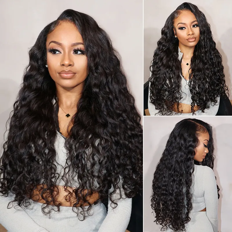 Beach Curly V Part Wigs Super Natural Wavy Wave 100% Human Hair Glueless Install