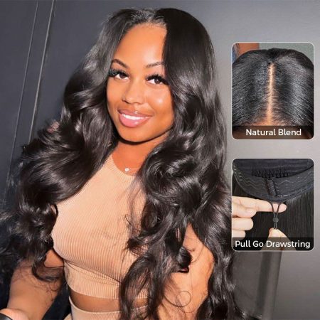 Body Wave U/V Part Human Hair Wig Pull & Go Beginner Friendly Half Wig For Black Women 200% Density