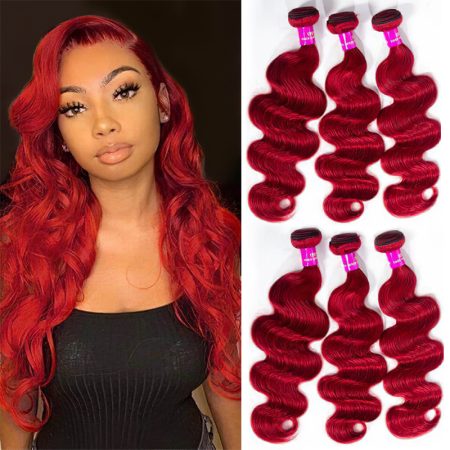 Brazilian Red Color Body Wave 3/4 Bundles 100% Virgin Human Hair Quick Weave