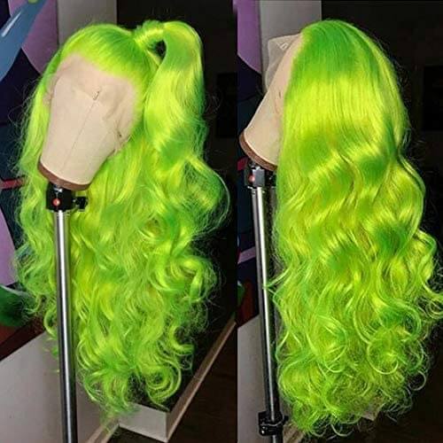 Green color body wave frontal wig
