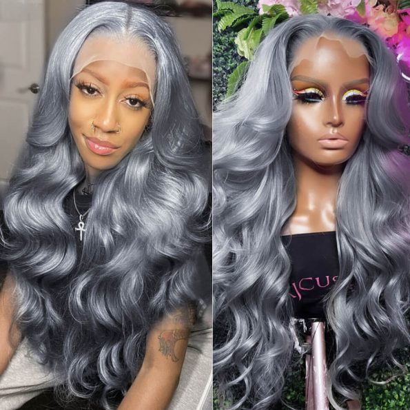 Grey color body wave frontal wig