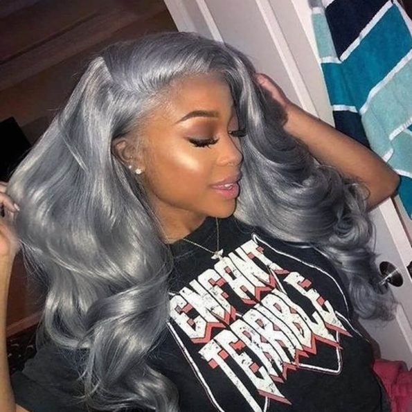 Grey color body wave frontal wig