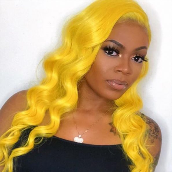 Yellow color body wave lace frontal wig
