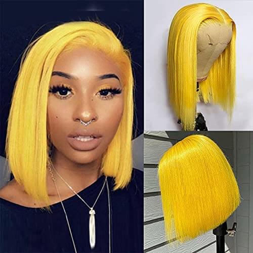 Yellow color bob lace front wig