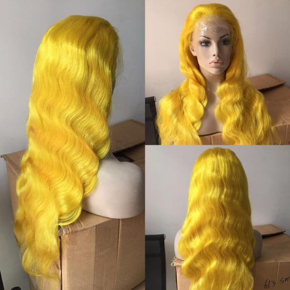 Yellow color body wave lace front wig