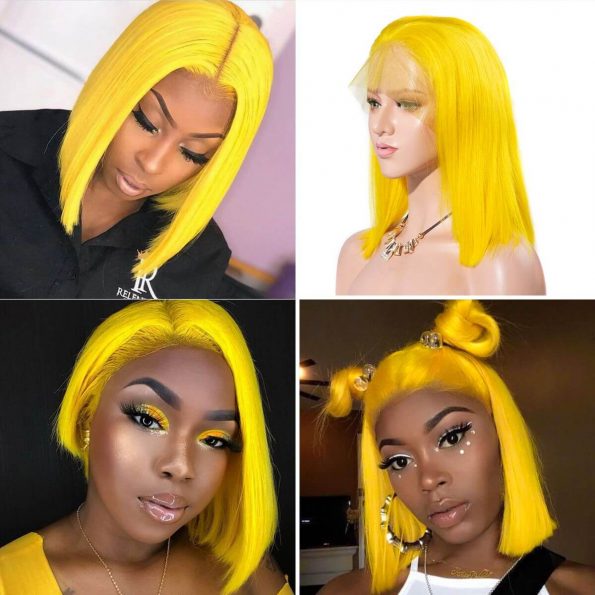 Yellow color straight hair bob frontal wig