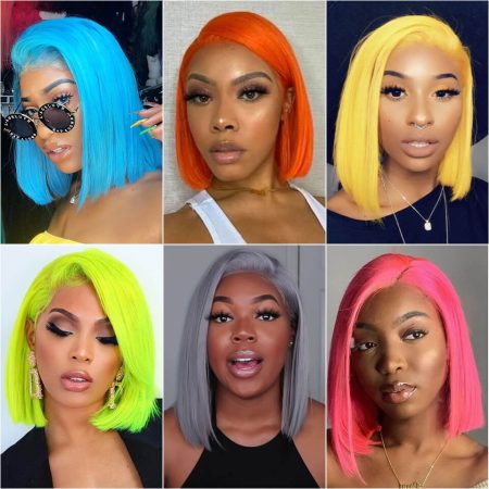 colorful bob wig pink grey orange blue green color