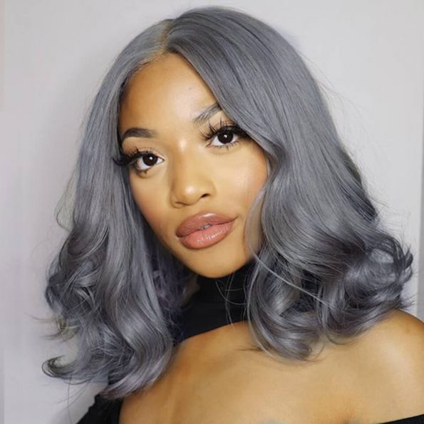 grey color straight hair bob frontal wig