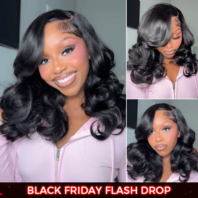 Loose Body Wave Layer Cut C-Side Part Human Hair Wig With Baby Hair Pull Go Glueless
