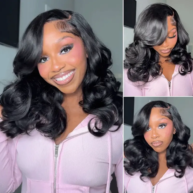 Loose Body Wave Layer Cut C-Side Part Human Hair Wig With Baby Hair Pull Go Glueless