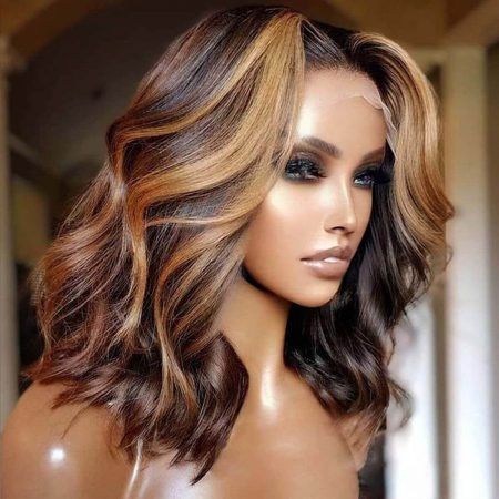 highlight body wave short human hair wig