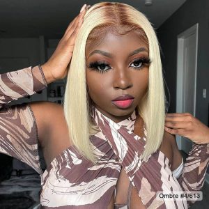blonde bob wig with brown roots ombre color