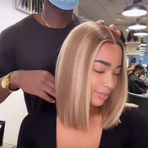 brown mix blonde color highlight wig bob