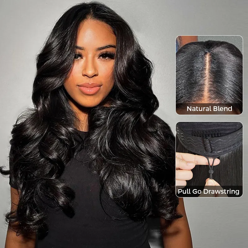 Yaki Loose Body Wave V Part Wig Pre Styled Layer Cut Human Hair Wig 180% Density