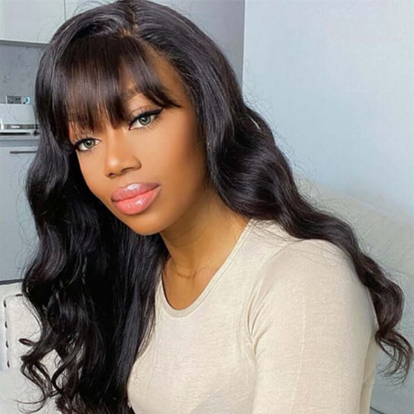 body wave wig with bang lace front wig human hair