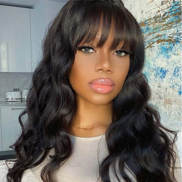 body wave wig with bang lace front wig human hair