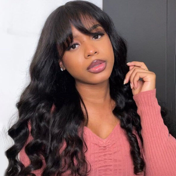 body wave wig with bangs
