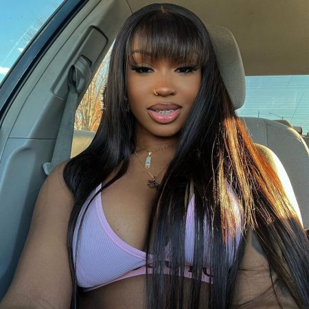 straight hair glueless wig with bangs