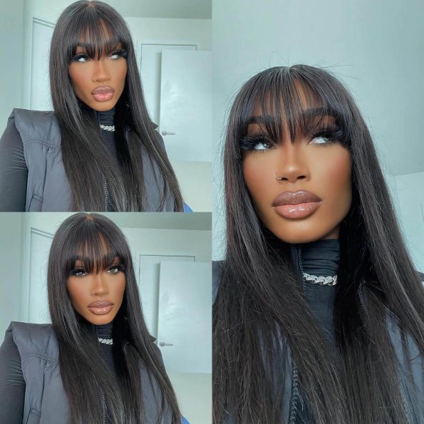 straight hair lace front wig with bang