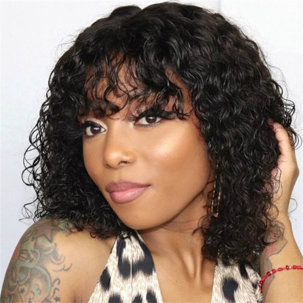 short water wave wig with bangs