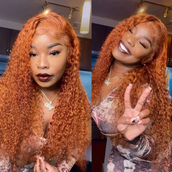 ginger color curly human hair wig