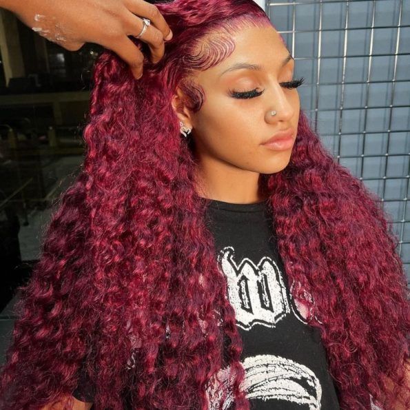 99J burgundy color water wave lace wig