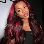 99j burgunday wig with red highlight body wave